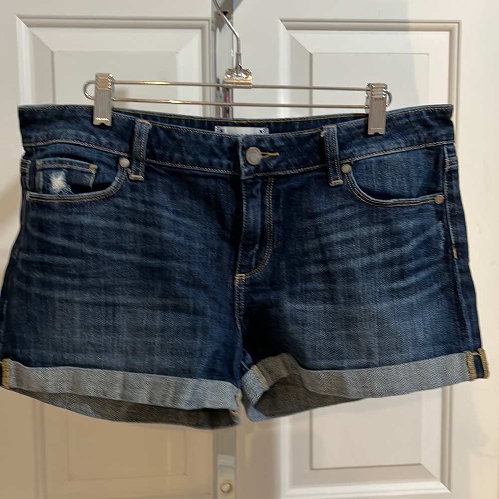 - Paige Dark Wash Denim Rolled Hem Boyfriend Jean Shorts Size 30 1226645-4…